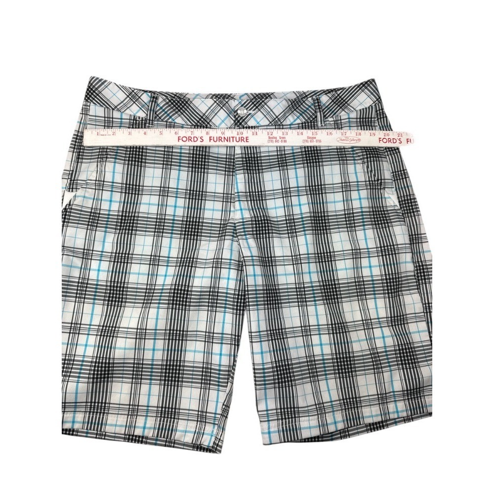 Fila Sport Golf Shorts Men's 38 White Turquoise Black Plaid Tech Stretch Pockets - Picture 4 of 9